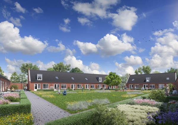 Digitale afbeelding van nieuwe woningen Betingehof hofzijde