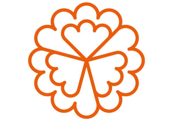 Het NLVD logo in de vorm van een witte anjer.