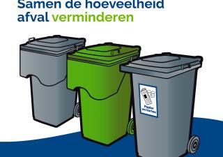 Kaft van de Afvalwijzer 'Samen met Diftar de hoeveelheid afval verminderen'. Hierop staan ook 3 containers: 2 grijze en 1 groene.