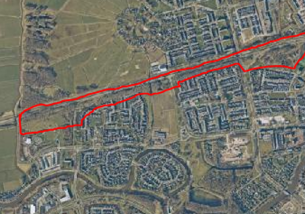 Luchtfoto projectgrenzen fietsverbinding Appingedam-Delfzijl
